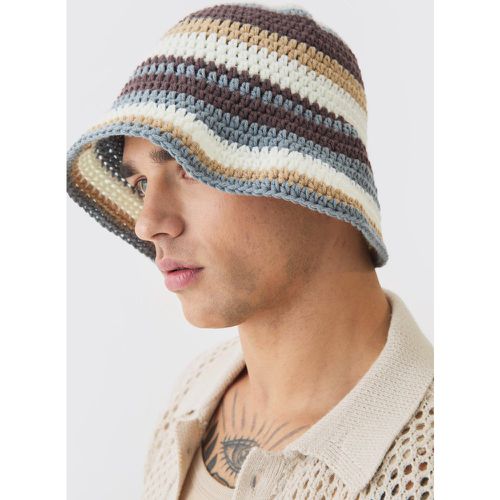 Stripe Crochet Bucket Hat In Stone - Boohooman - Modalova