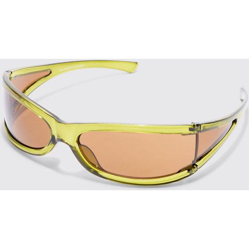 Wrap Lens Sunglasses In Green - Boohooman - Modalova