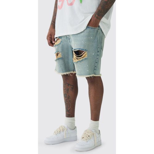 Grande taille - Short en jean slim déchiré à taches de peinture - 40 - Boohooman - Modalova