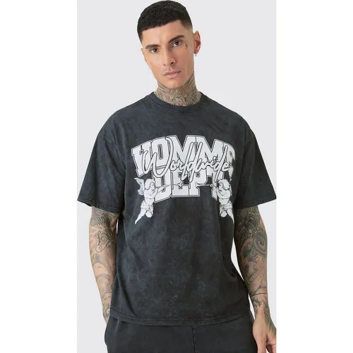 Tall Oversized Dept T-shirt In Acid Wash Grey - Boohooman - Modalova
