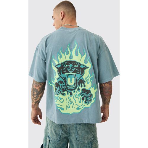Oversized Extended Neck Boxy Flame Panther Graphic T-shirt - Boohooman - Modalova