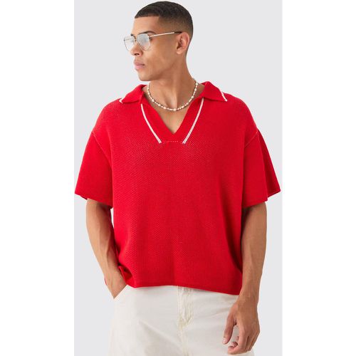 Regular Fit V Neck Knitted Polo With Tipping - Boohooman - Modalova