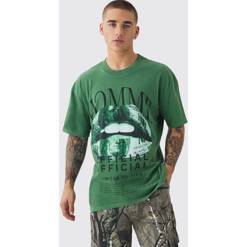 T-shirt oversize délavé à imprimé lèvres - M - Boohooman - Modalova