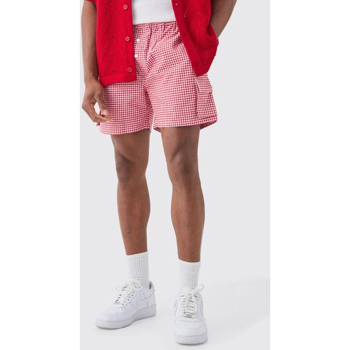 Short imprimé vichy en lin à taille élastiquée - M - Boohooman - Modalova