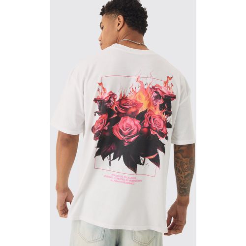 Oversized Extended Neck Rose Flame Distressed T-shirt - Boohooman - Modalova