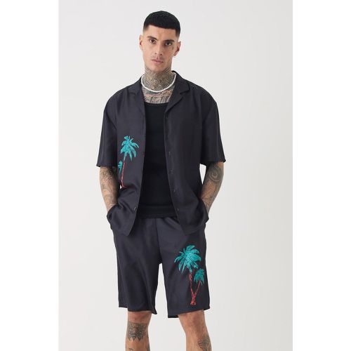 Tall - Ensemble en lin imprimé avec chemise et bermuda homme - M - Boohooman - Modalova