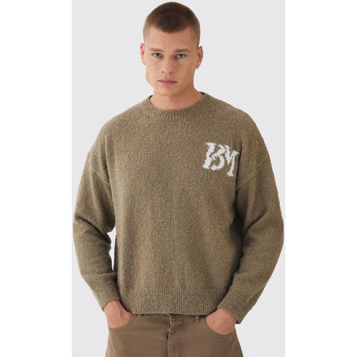 Pull en maille brossée à logo - L - Boohooman - Modalova