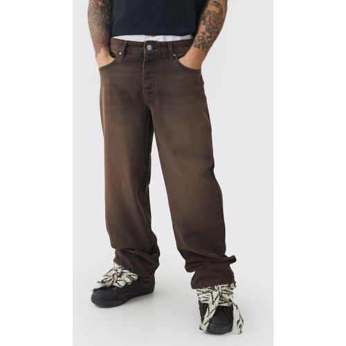 Baggy Rigid Double Waistband Denim Jeans In Brown - - 28R - Boohooman - Modalova