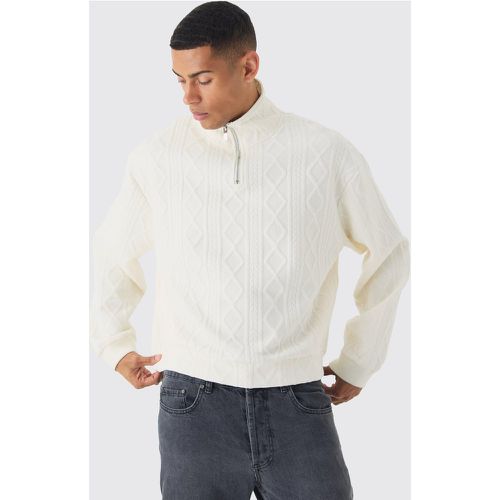 Sweat oversize à col zippé en maille torsadée - S - Boohooman - Modalova