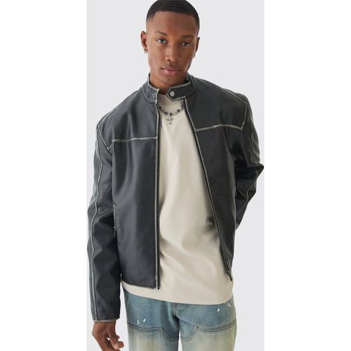 Veste biker délavée à coutures apparentes - XL - Boohooman - Modalova