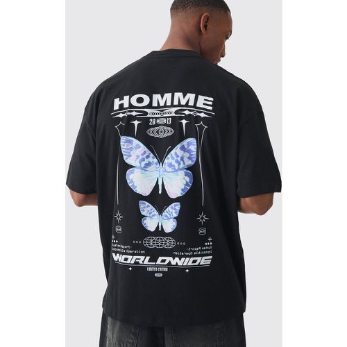 Oversized Extended Neck Butterfly Print T-shirt - Boohooman - Modalova
