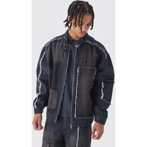 Veste biker oversize délavée - M - Boohooman - Modalova