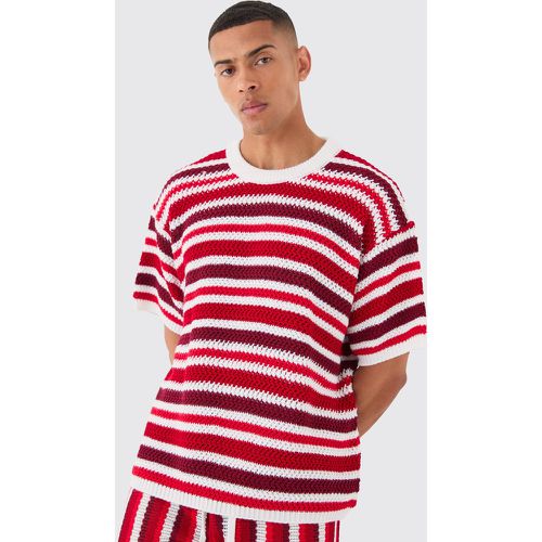 Oversized Stripe Knitted T-shirt In White - Boohooman - Modalova