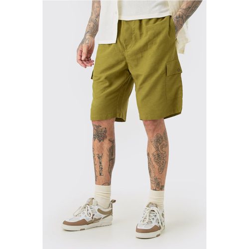 Tall - Short cargo large en lin à taille élastiquée - L - Boohooman - Modalova