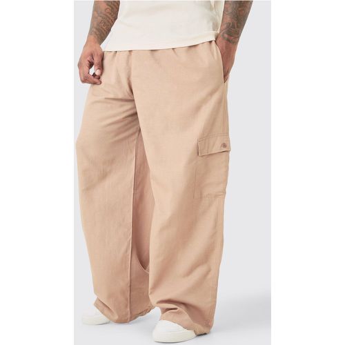 Grande taille - Pantalon cargo oversize en lin à taille élastiquée - XXL - Boohooman - Modalova