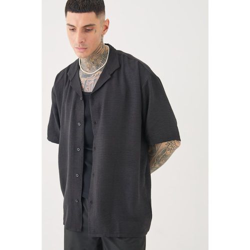 Tall Short Sleeve Oversized Linen Shirt In Black - Boohooman - Modalova