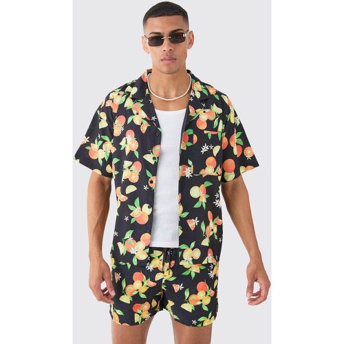 Ensemble avec chemise imprimé fruits et short de bain - S - Boohooman - Modalova