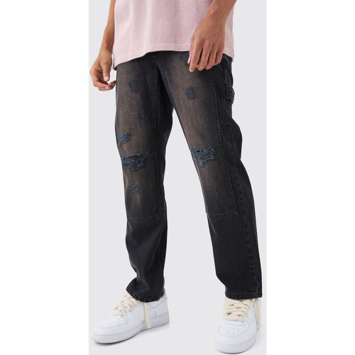 Relaxed Rigid Ripped Knee Carpenter Jeans In Washed Black - - 28R - Boohooman - Modalova