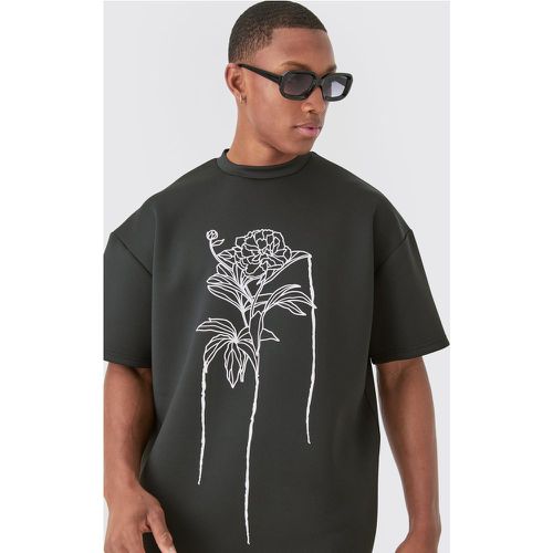 Oversized Floral Line Drawing Scuba T-shirt - Boohooman - Modalova