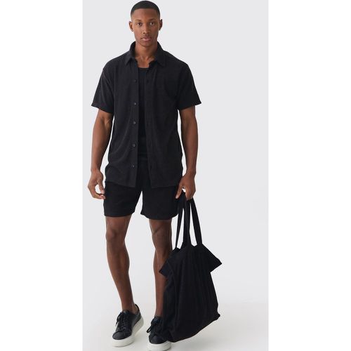 Ensemble 3 pièces en tissu éponge avec chemise, short et tote bag - M - Boohooman - Modalova