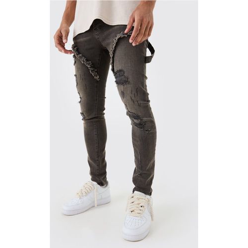 Skinny Stretch Ripped Carpenter Jeans In Brown - - 28R - Boohooman - Modalova