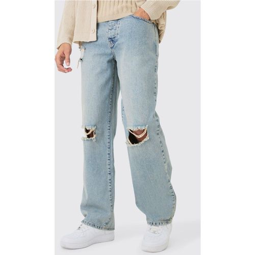 Baggy Rigid Ripped Knee Jeans In Washed Light Blue - - 28R - Boohooman - Modalova