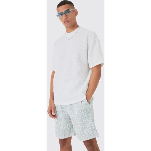 T-shirt oversize à col montant en tissu gaufré - S - Boohooman - Modalova