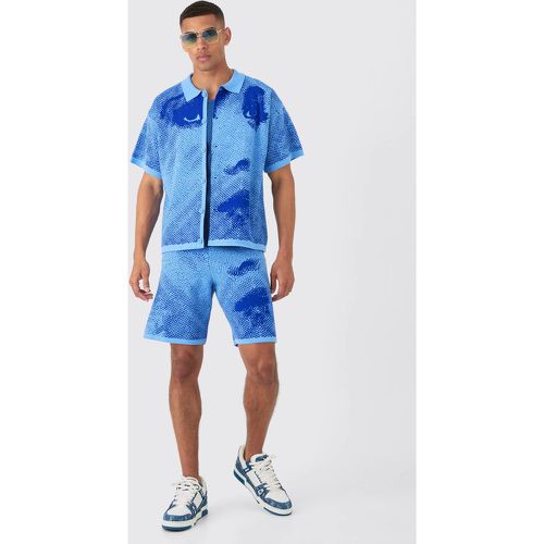 Ensemble en maille imprimée avec chemise oversize et short - L - Boohooman - Modalova