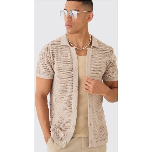 Open Stitch Tonal Palm Intarsia Short Sleeve Knit Shirt - Boohooman - Modalova