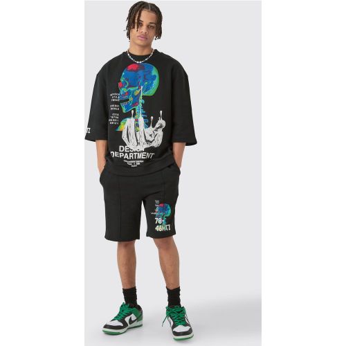 Ensemble oversize imprimé avec sweat à manches 3/4 et short - S - Boohooman - Modalova