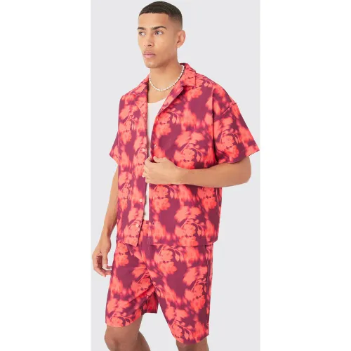 Ensemble à imprimé abstrait avec chemise et short - L - Boohooman - Modalova