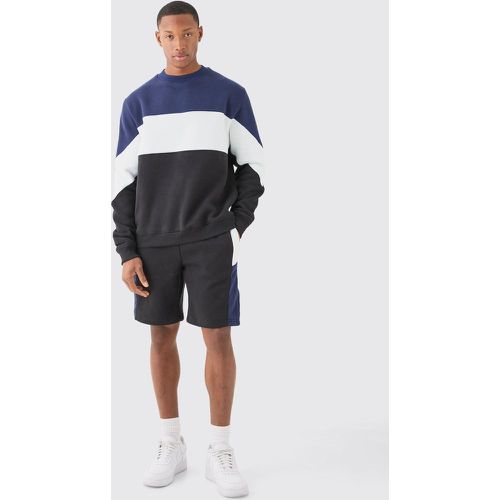 Ensemble color block avec sweat et short - S - Boohooman - Modalova