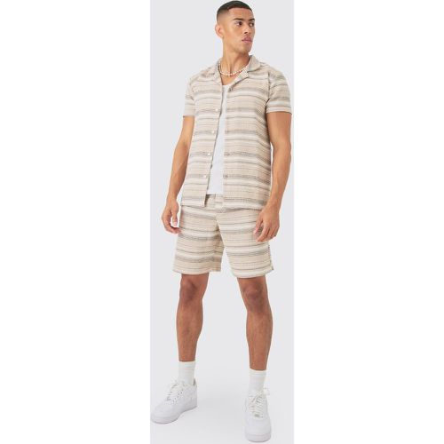 Ensemble texturé avec chemise rayée et short - S - Boohooman - Modalova