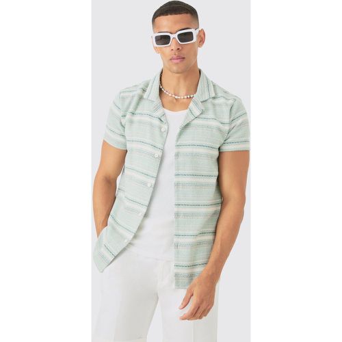 Short Sleeve Textured Stripe Shirt - Boohooman - Modalova