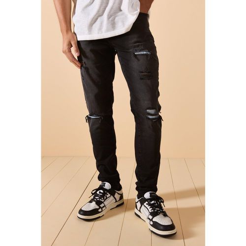 Skinny Stretch Ripped Bandana Jeans In Washed Black - - 28R - Boohooman - Modalova