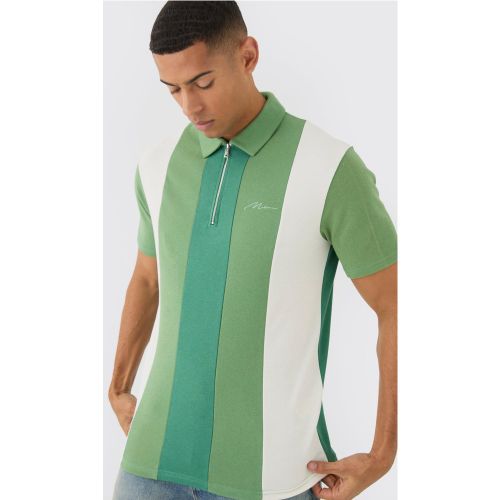 Polo cintré à col zippé color block - S - Boohooman - Modalova