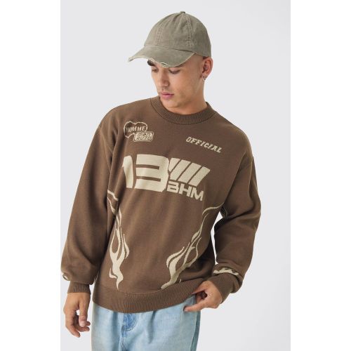 Pull oversize en maille à imprimé moto - S - Boohooman - Modalova