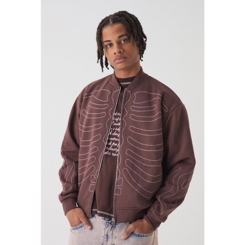 Bomber oversize à coutures contrastantes et écusson crâne - S - Boohooman - Modalova