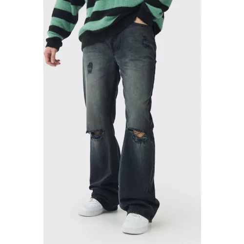 Tall - Jean flare déchiré - 34 - Boohooman - Modalova