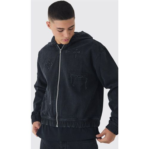 Sweat à capuche oversize en jean à écusson croix - S - Boohooman - Modalova