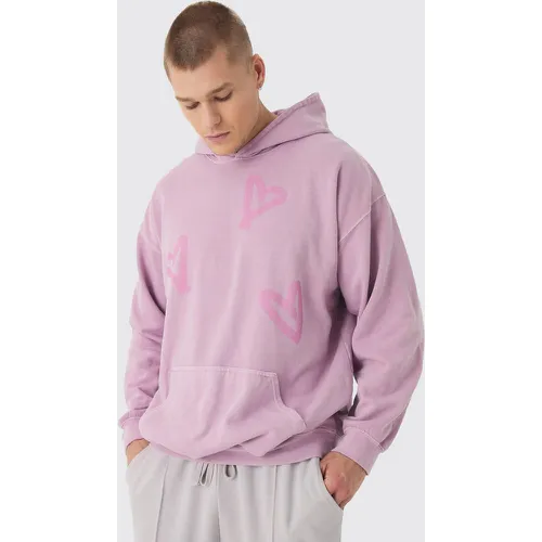 Sweat à capuche oversize délavé à imprimé graffiti - S - Boohooman - Modalova