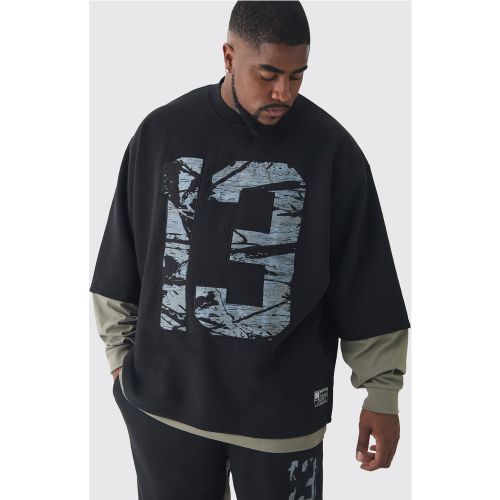 Grande taille - Sweat oversize à manches 3/4 et écussons homme - XXXXL - Boohooman - Modalova