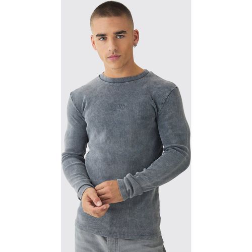 T-shirt moulant côtelé à manches longues - MAN - S - Boohooman - Modalova