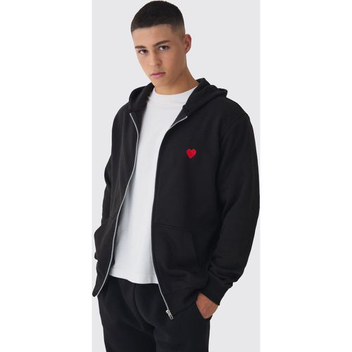 Sweat à capuche oversize zippé à broderie cœur homme - S - Boohooman - Modalova