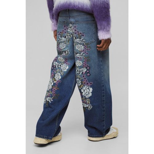 Jean baggy fleuri à empiècements brodés - 28R - Boohooman - Modalova