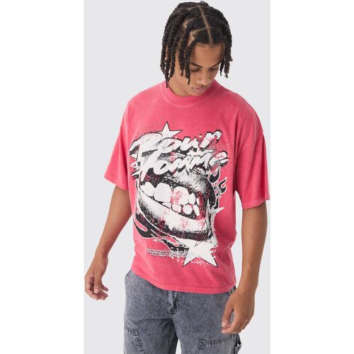 Oversized Boxy Washed Lip Graphic T-Shirt - L - Boohooman - Modalova