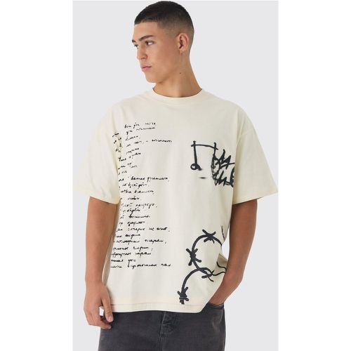 T-shirt oversize épais à imprimé dessin - L - Boohooman - Modalova