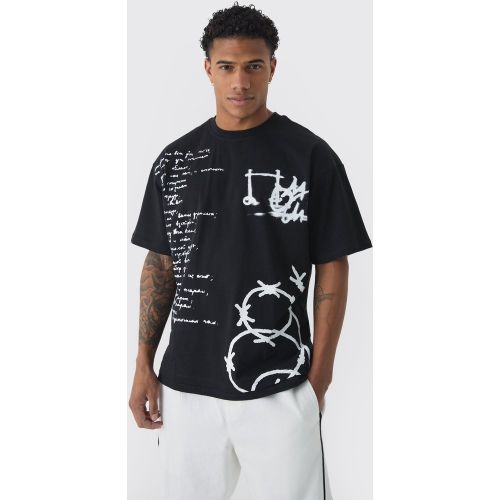 T-shirt oversize épais à imprimé dessin - S - Boohooman - Modalova