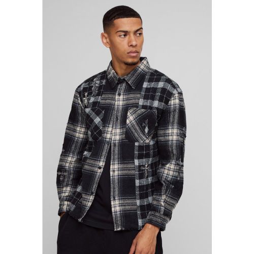 Chemise oversize à carreaux et écusson flammes - S - Boohooman - Modalova