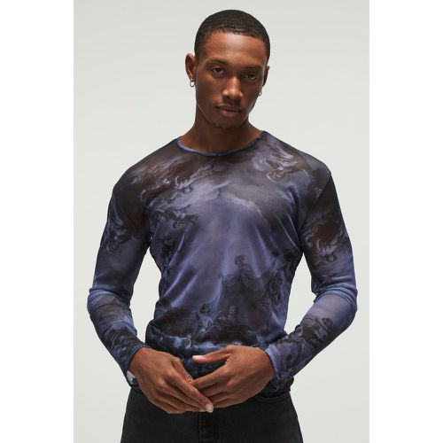 Top moulant en mesh à imprimé Renaissance - S - Boohooman - Modalova